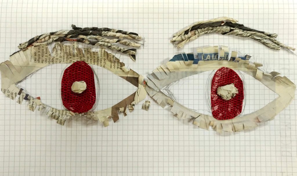 Occhi costruiti con materiale da riciclo